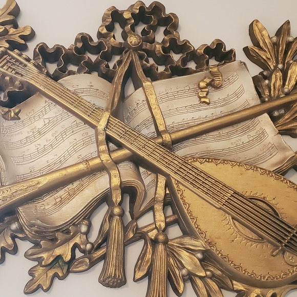 Vtg BURWOOD Wall Hanging Instrument Music Book Mandolin Horn Gold 9075 MCM Decor - Picture 11 of 12